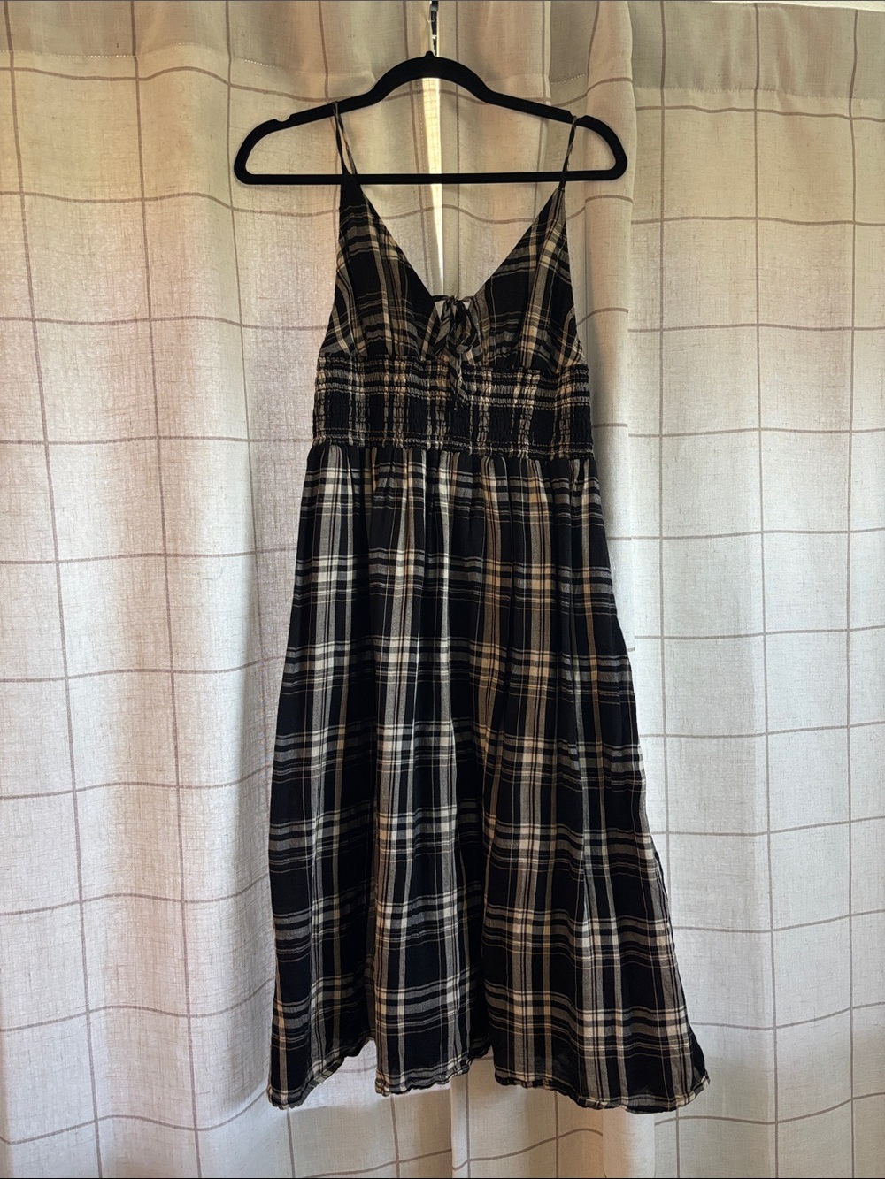 Lucky Brand Black and White Plaid Midi Dress